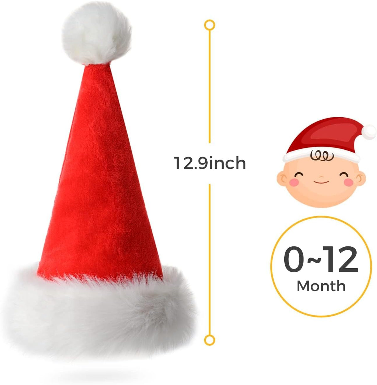 Plush red velvet Santa hat for babies and kids, view 2