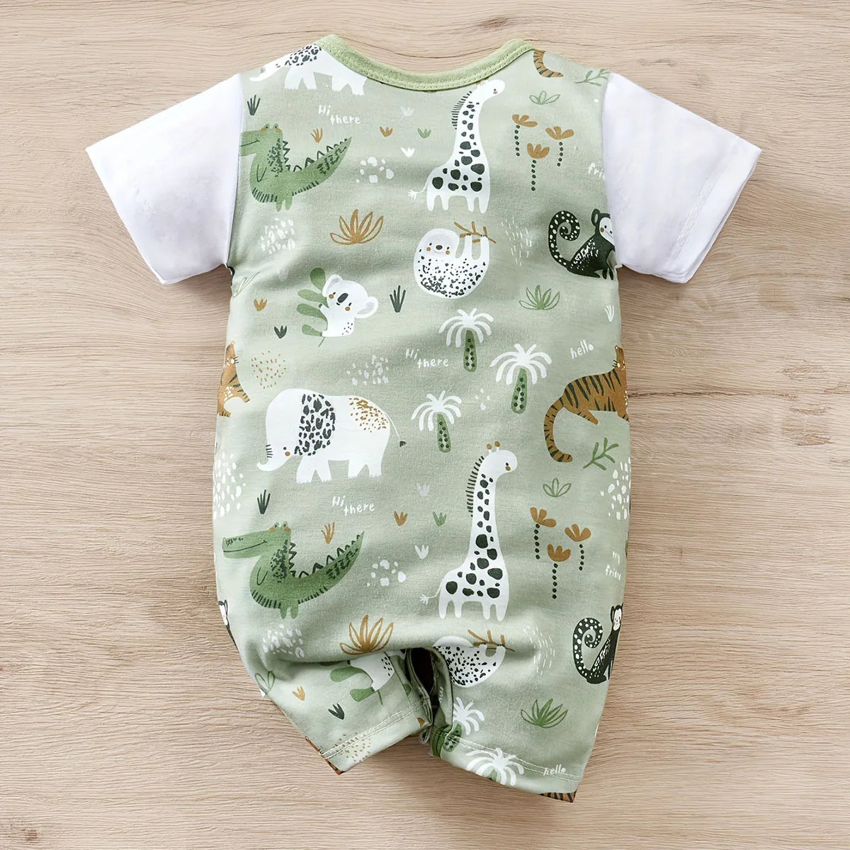 Zoo animal print short sleeve baby romper, view 3
