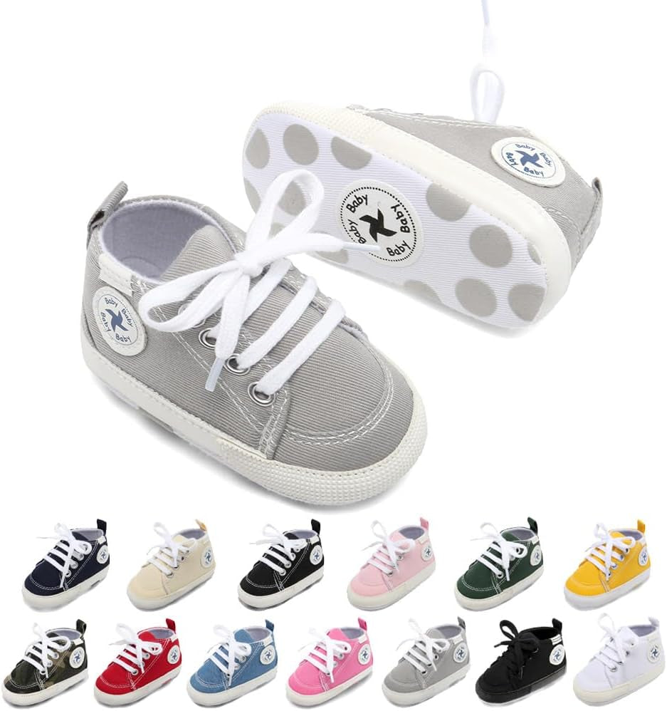 Adorable Unisex High Top Canvas Sneakers for Newborns - Soft Anti-Slip Sole First Walkers in Denim
