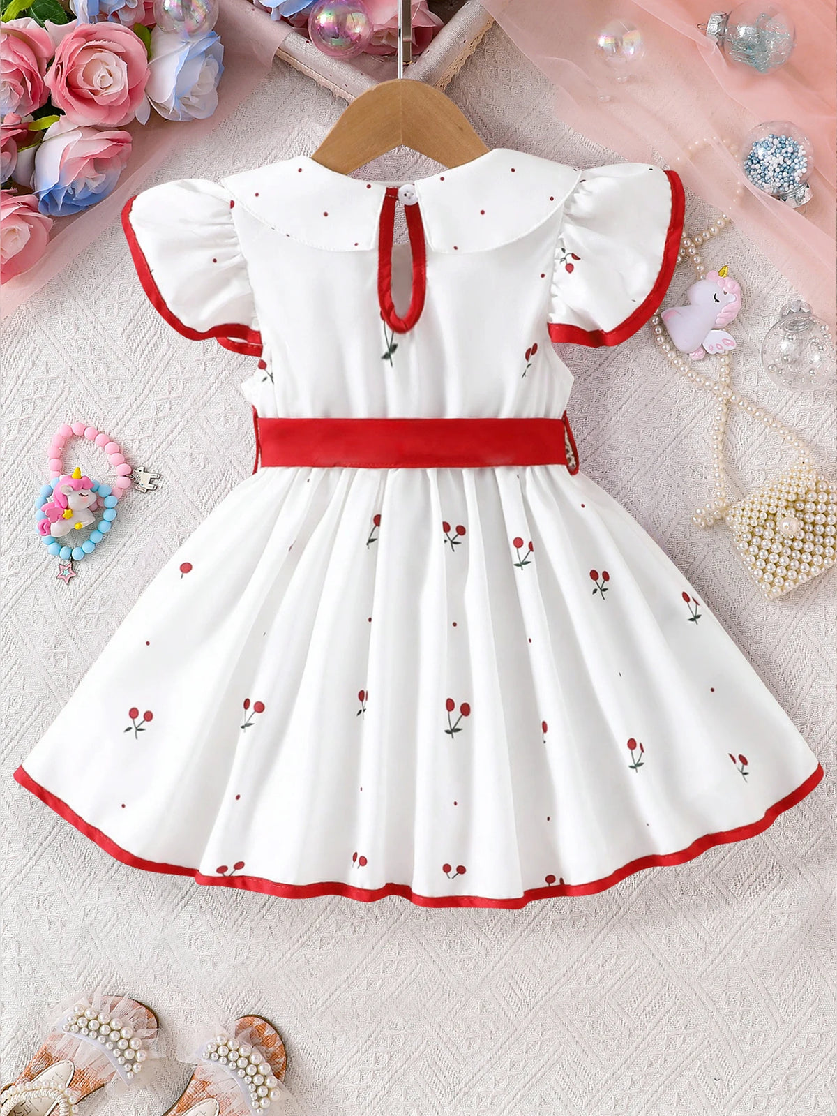 Floral short sleeve dress for baby girls, view 2