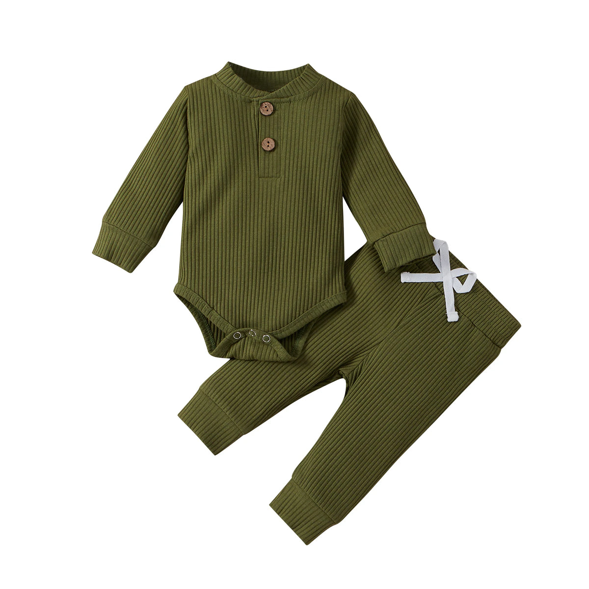 Adorable Infant Ribbed & Plaid 2-Piece Outfit Set for Boys & Girls - Long Sleeve Bodysuits with Elastic Pants for Spring & Autumn