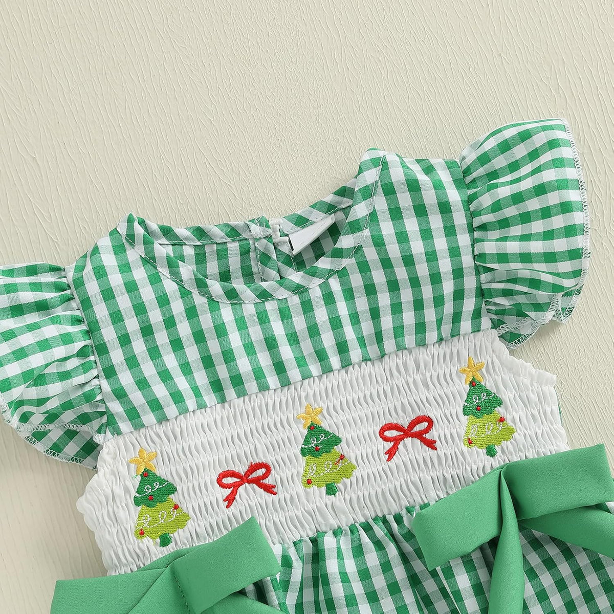 Smocked Santa gingham bubble romper, view 5