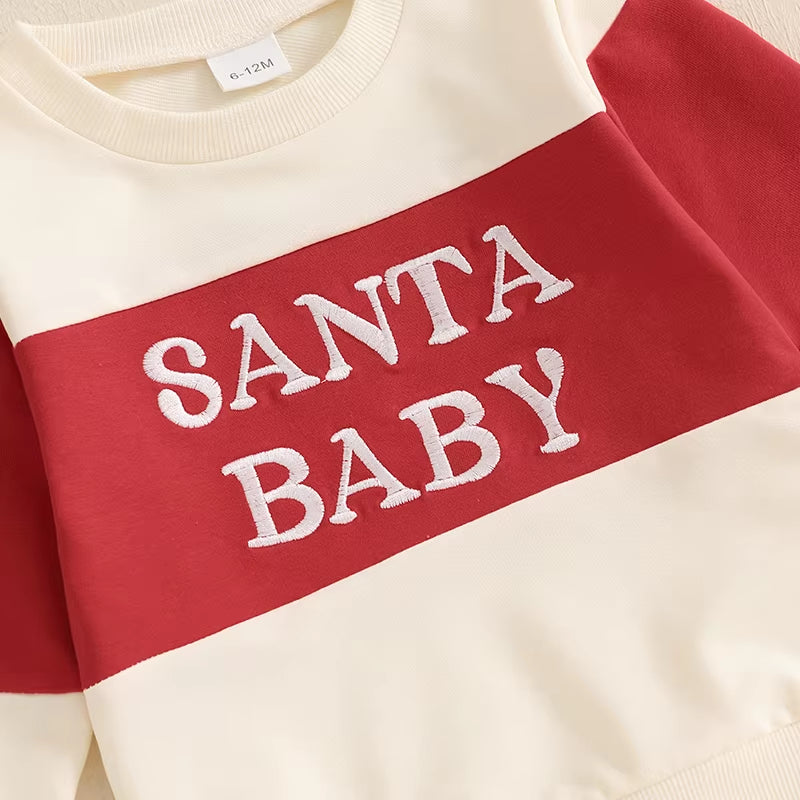 Christmas embroidered sweatshirt and pants set for toddlers, view 5