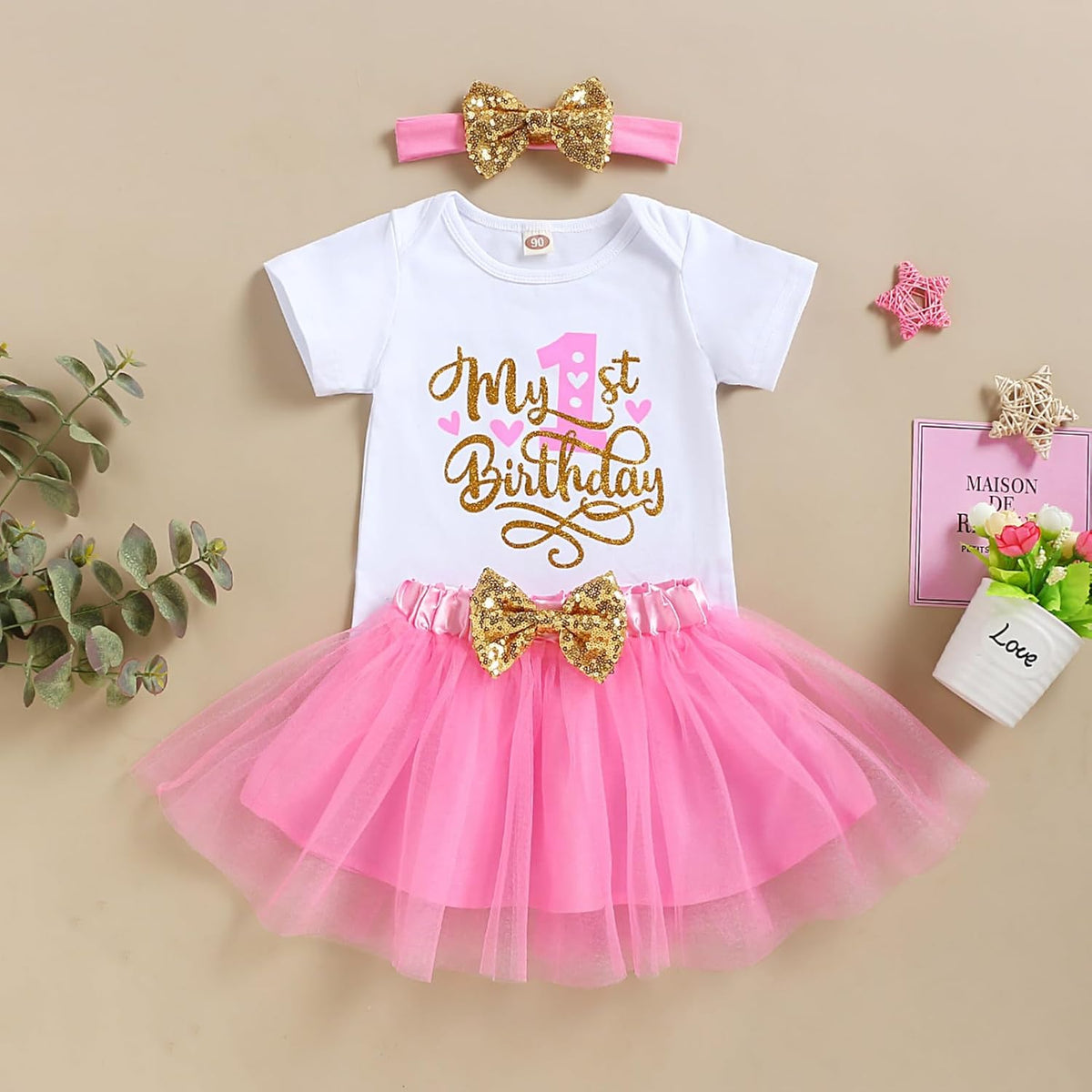 First birthday cake smash outfit with romper, tutu and headband, view 2