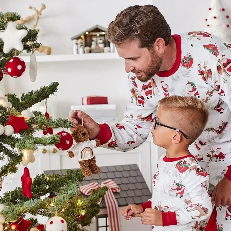 Santa print matching family Christmas pajamas, view 3