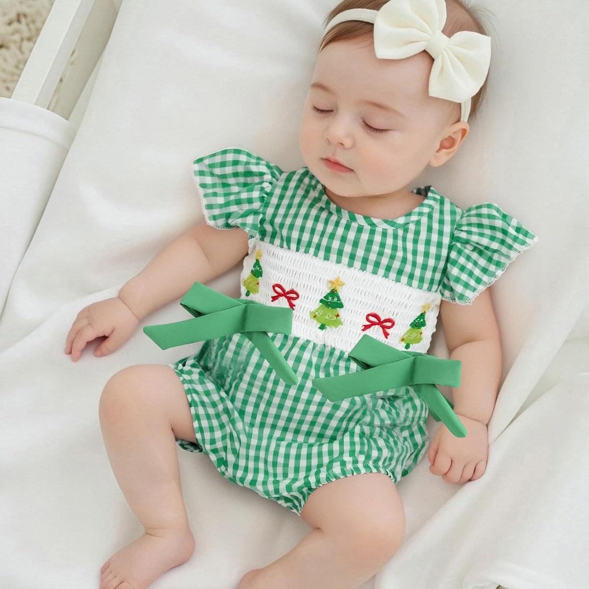 Smocked Santa gingham bubble romper, view 3