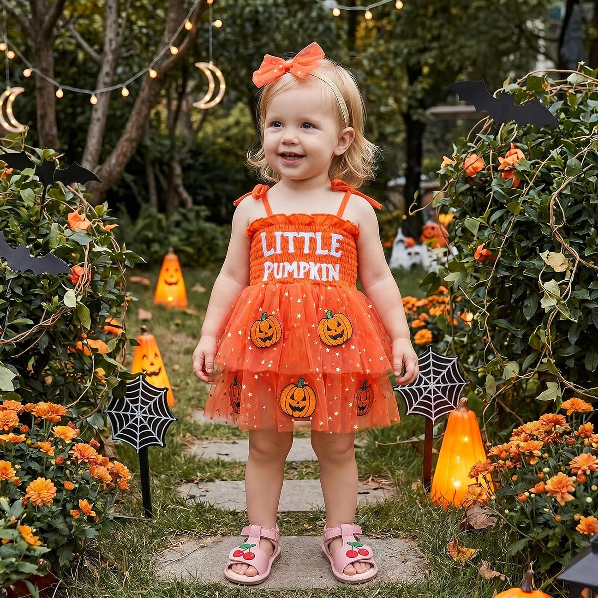 Pumpkin tutu romper dress for baby girls, view 4