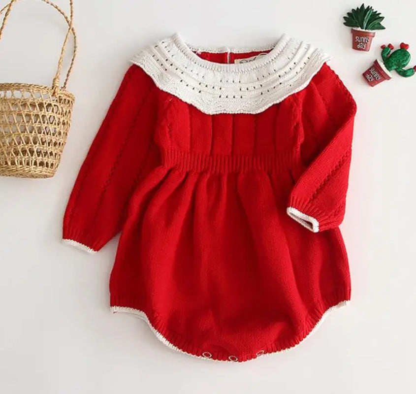 Charming Hollow Out Long Sleeve Knit Romper for Baby Girls - Perfect for Spring and Autumn