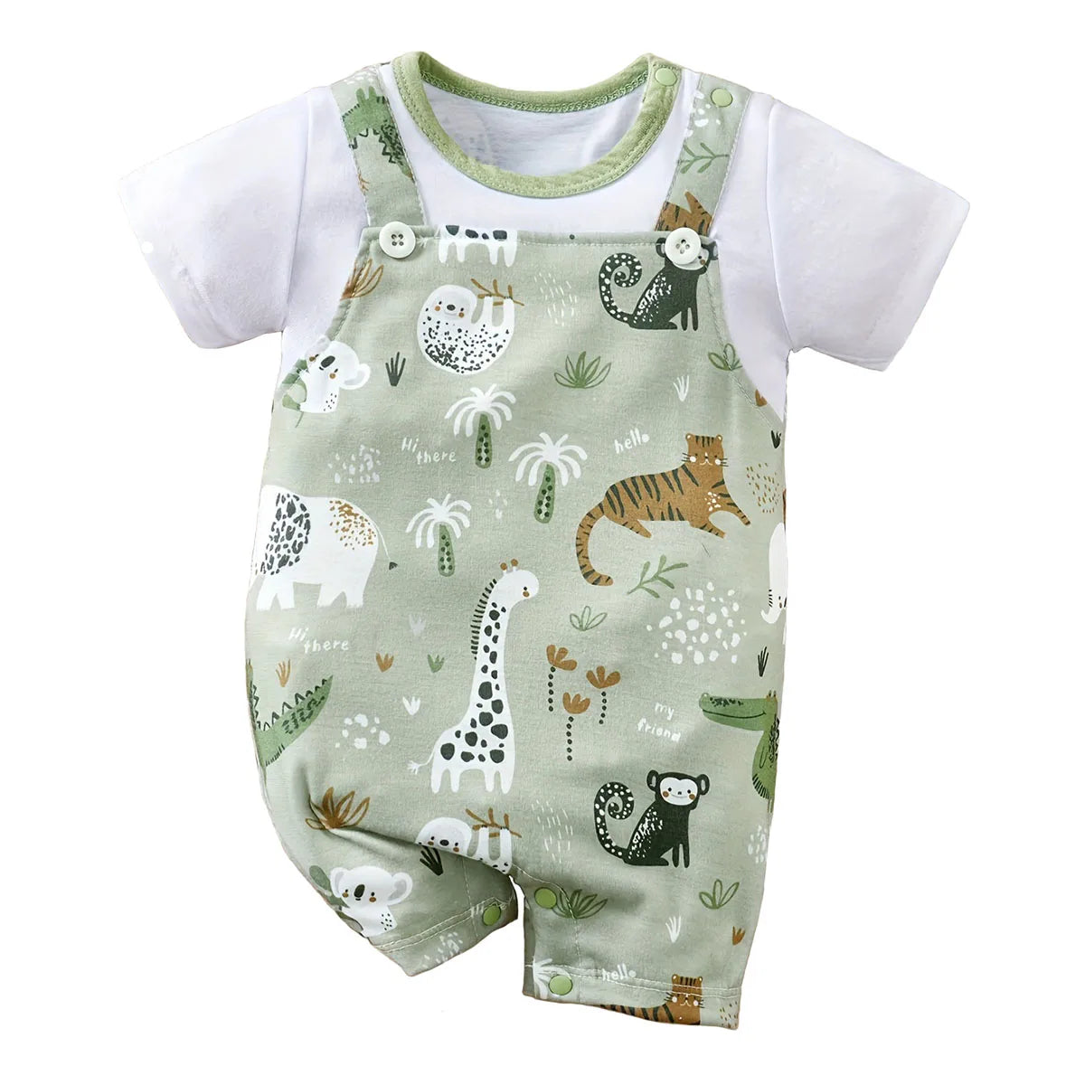 Zoo animal print short sleeve baby romper