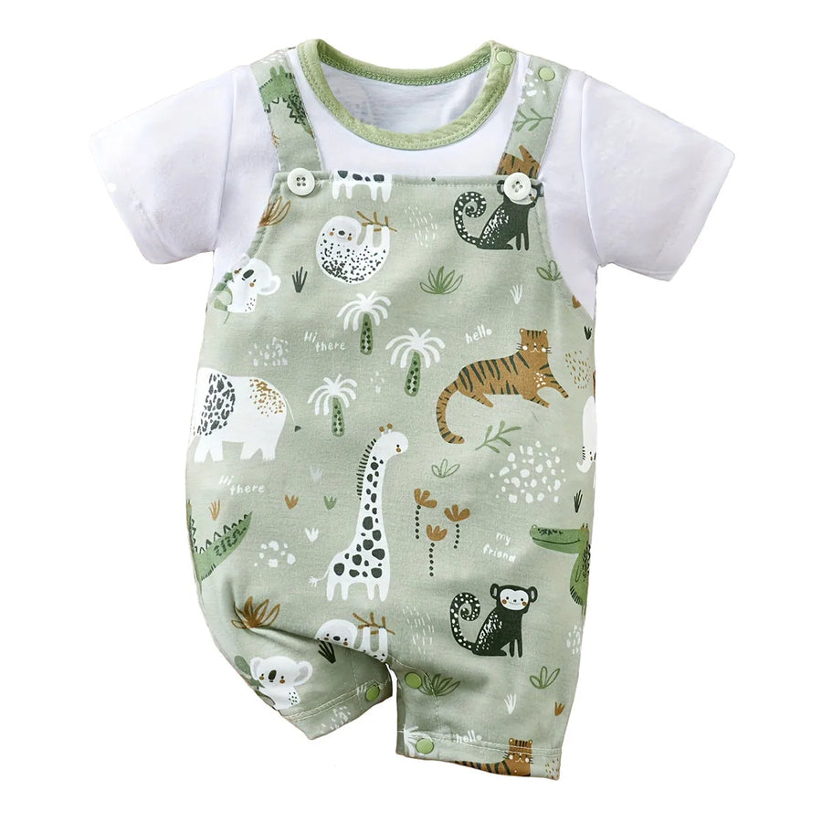 Zoo animal print short sleeve baby romper