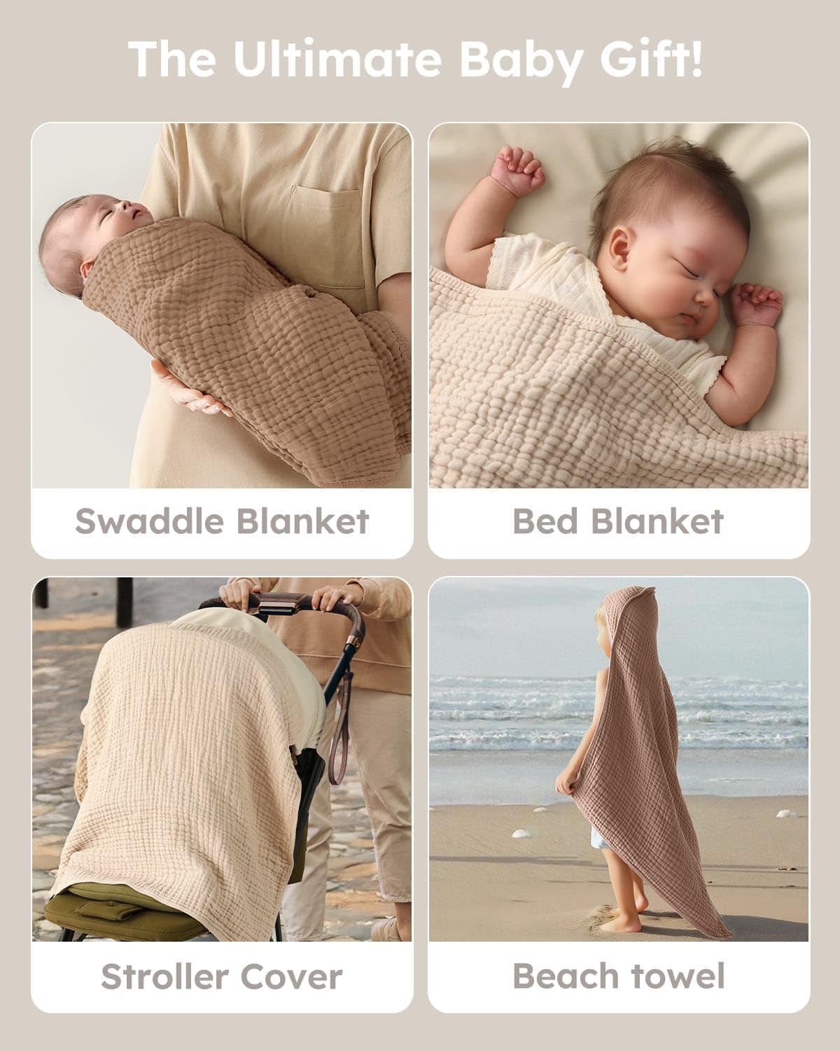 Muslin hooded baby towels, 2-pack, view 5