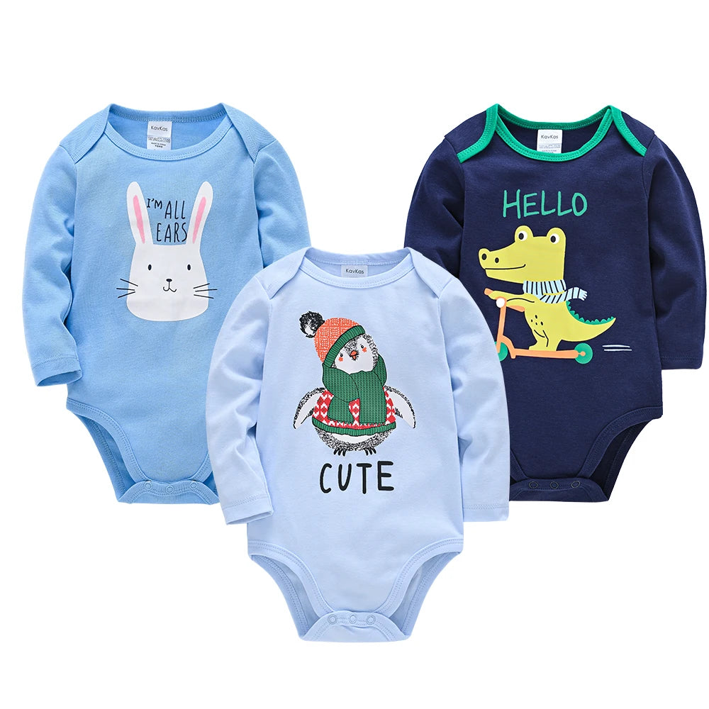 6-Piece Set of Long Sleeve 100% Cotton Bodysuits for Infants Aged 0-12 Months