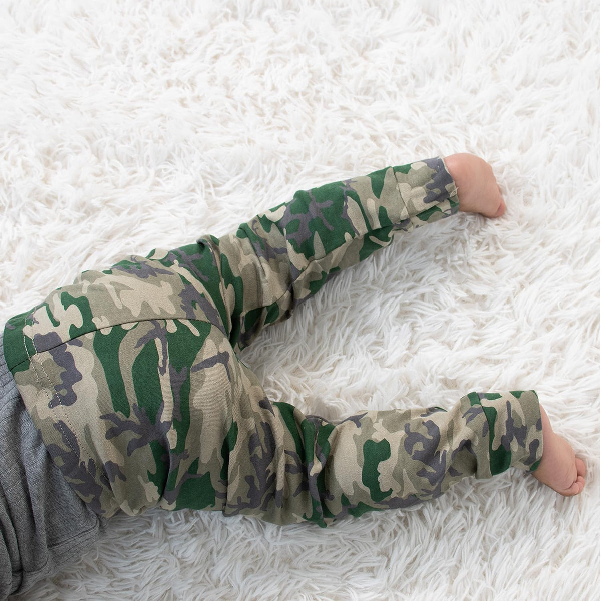 Dinosaur and camo print cotton baby pants, five-pack, view 2