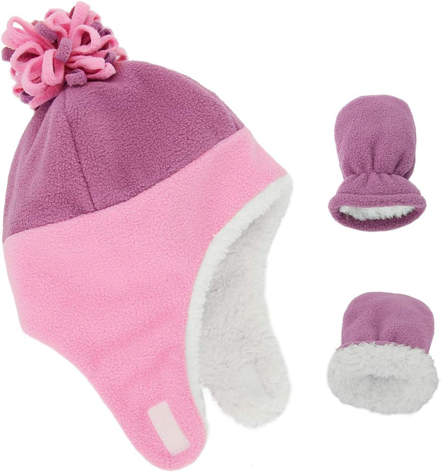 Sherpa-lined winter hat and mittens set