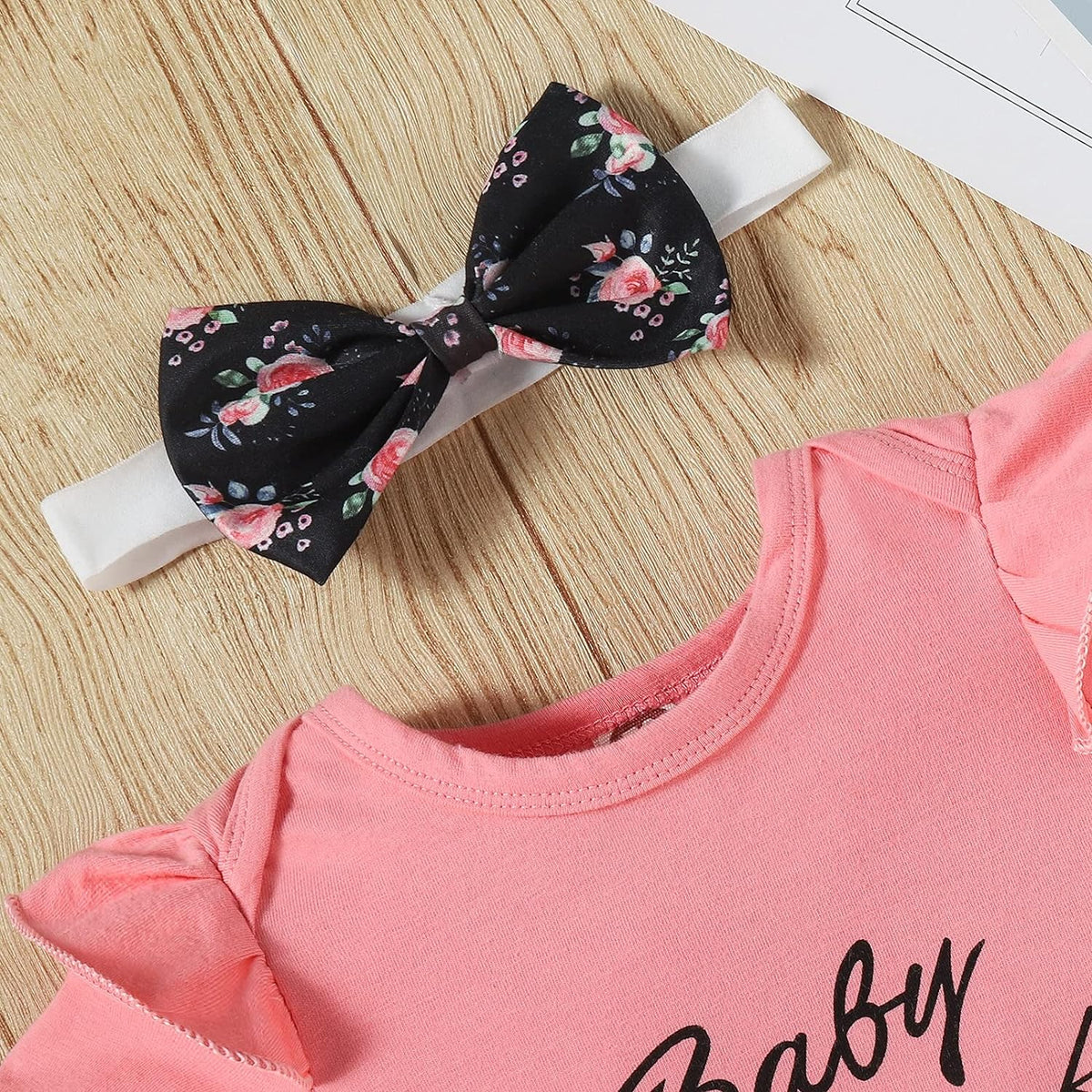Baby girl summer romper and shorts three-piece set, view 5