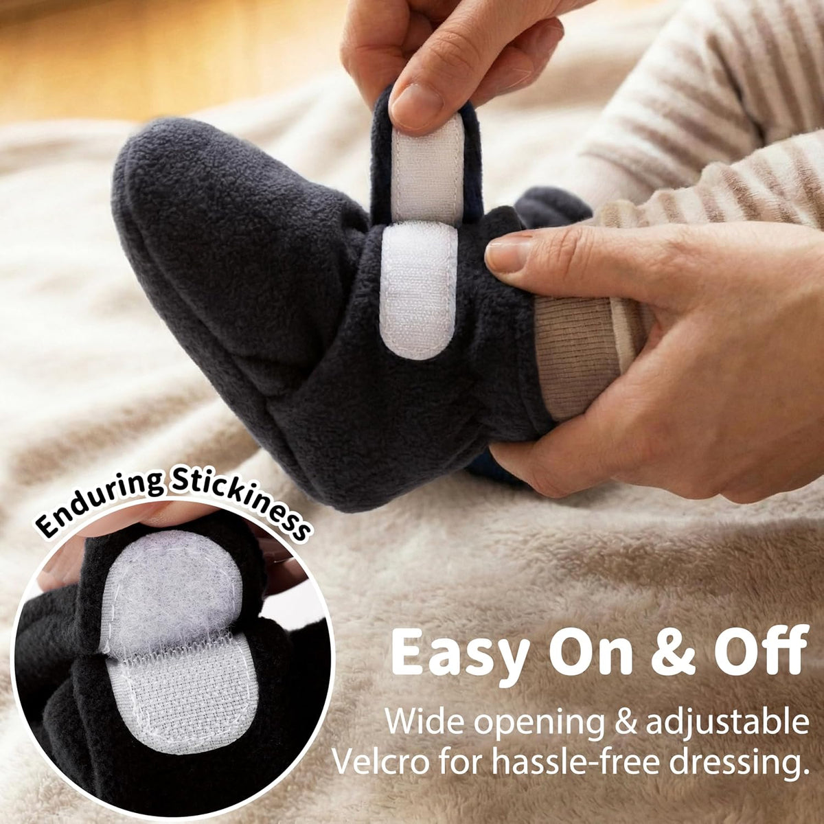 Fleece baby booties with non-slip soles, view 6