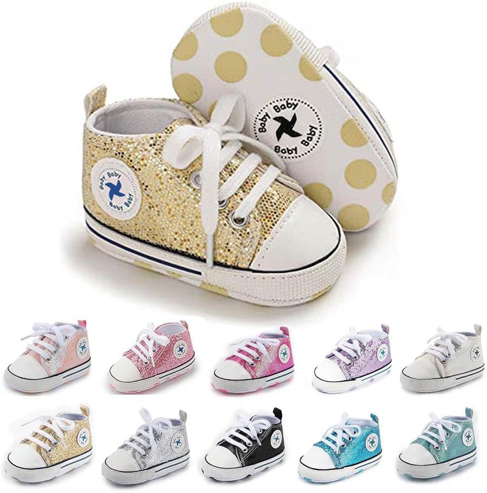 Adorable Unisex High Top Canvas Sneakers for Newborns - Soft Anti-Slip Sole First Walkers in Denim