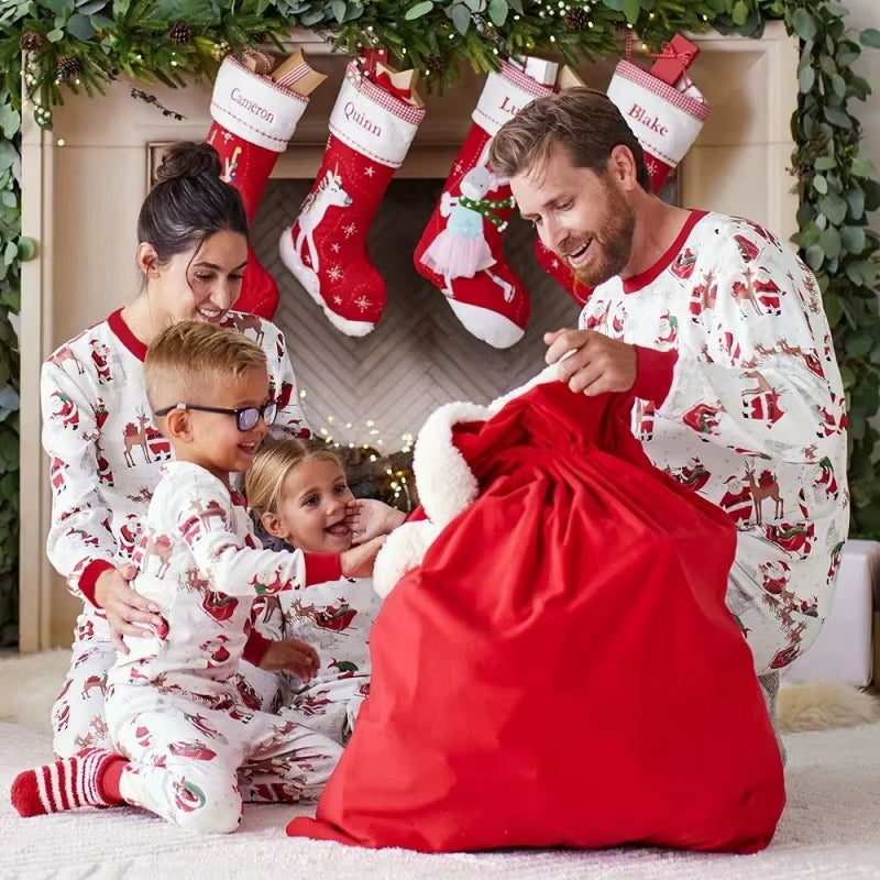 Santa print matching family Christmas pajamas, view 2