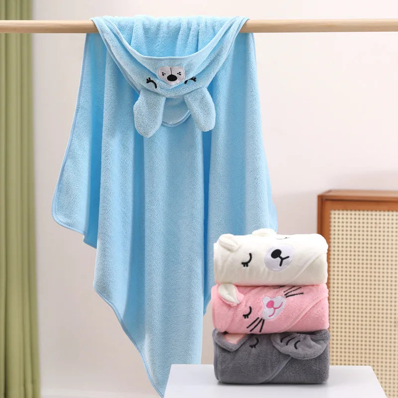 Hooded baby bath towel with cartoon animal hood, view 5