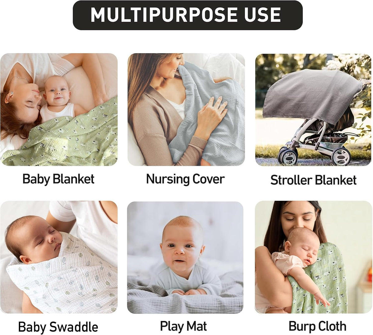 Muslin swaddle blankets, 3-pack, view 5