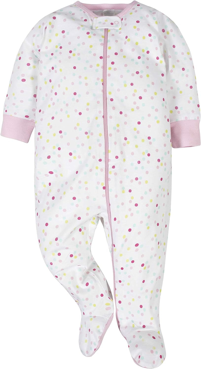 Baby girl sleep and play footies in assorted prints, four-pack, view 3