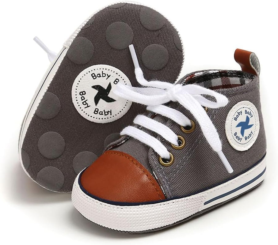 Adorable Unisex High Top Canvas Sneakers for Newborns - Soft Anti-Slip Sole First Walkers in Denim