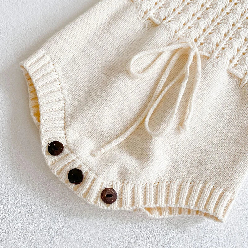 Long sleeve knit romper for baby girls, view 6