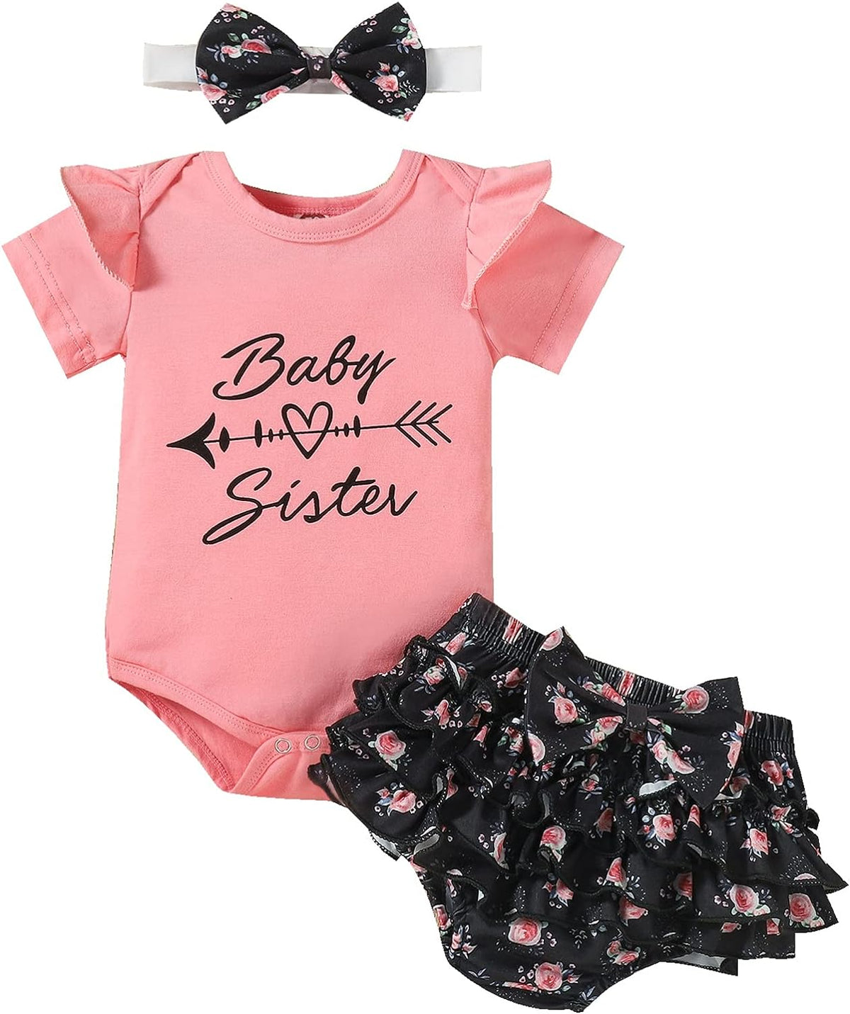 Baby girl summer romper and shorts three-piece set