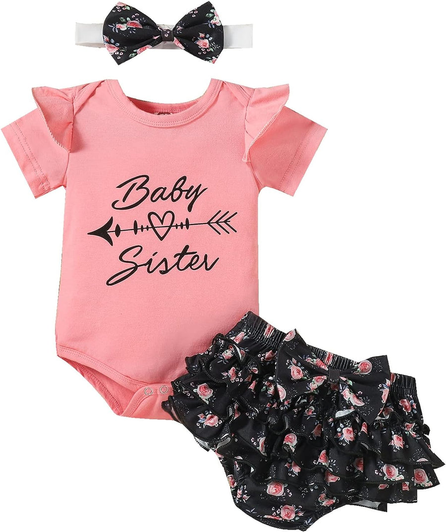 Baby girl summer romper and shorts three-piece set