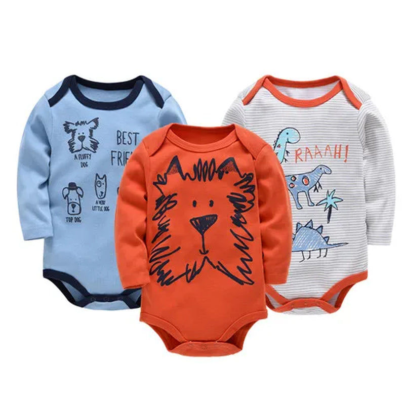 6-Piece Set of Long Sleeve 100% Cotton Bodysuits for Infants Aged 0-12 Months