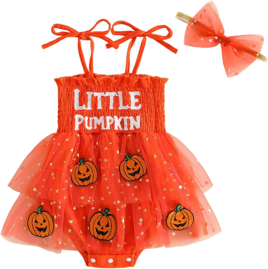 Pumpkin tutu romper dress for baby girls