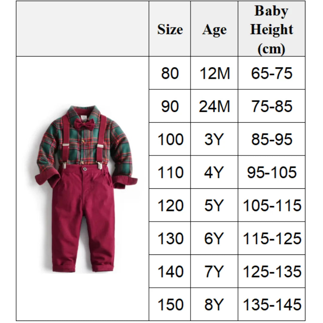 Boys' Christmas Costume Set - Long Sleeve Plaid Shirt, Pants, and Strap for Infants and Toddlers