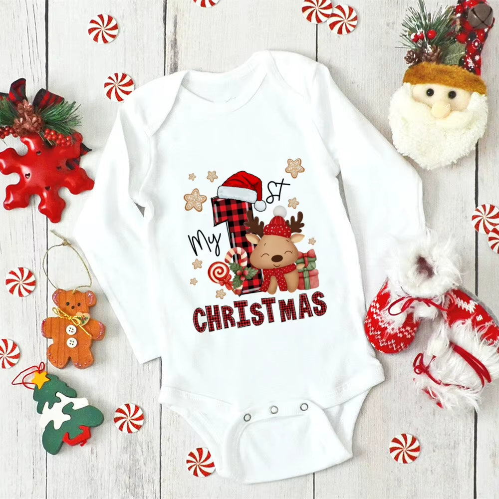 My First Christmas reindeer and Santa baby romper