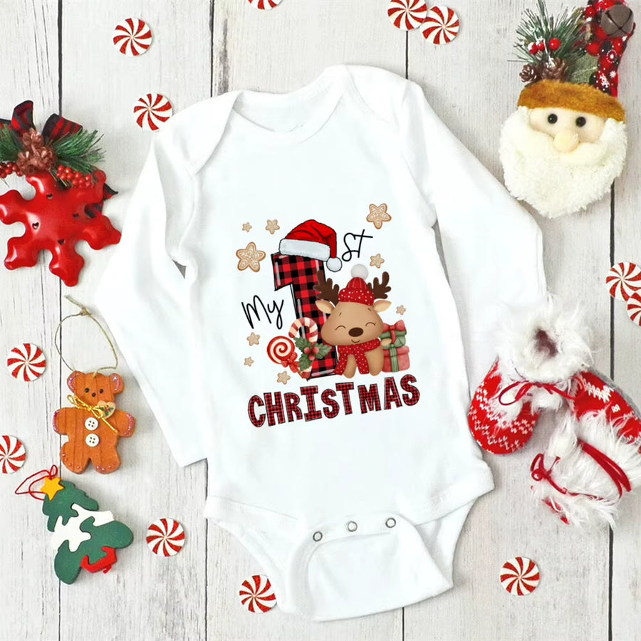 My First Christmas reindeer and Santa baby romper