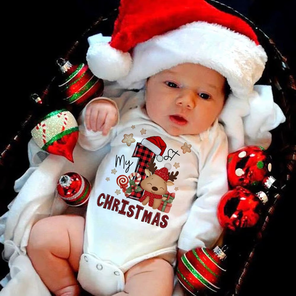 My First Christmas reindeer and Santa baby romper, view 2