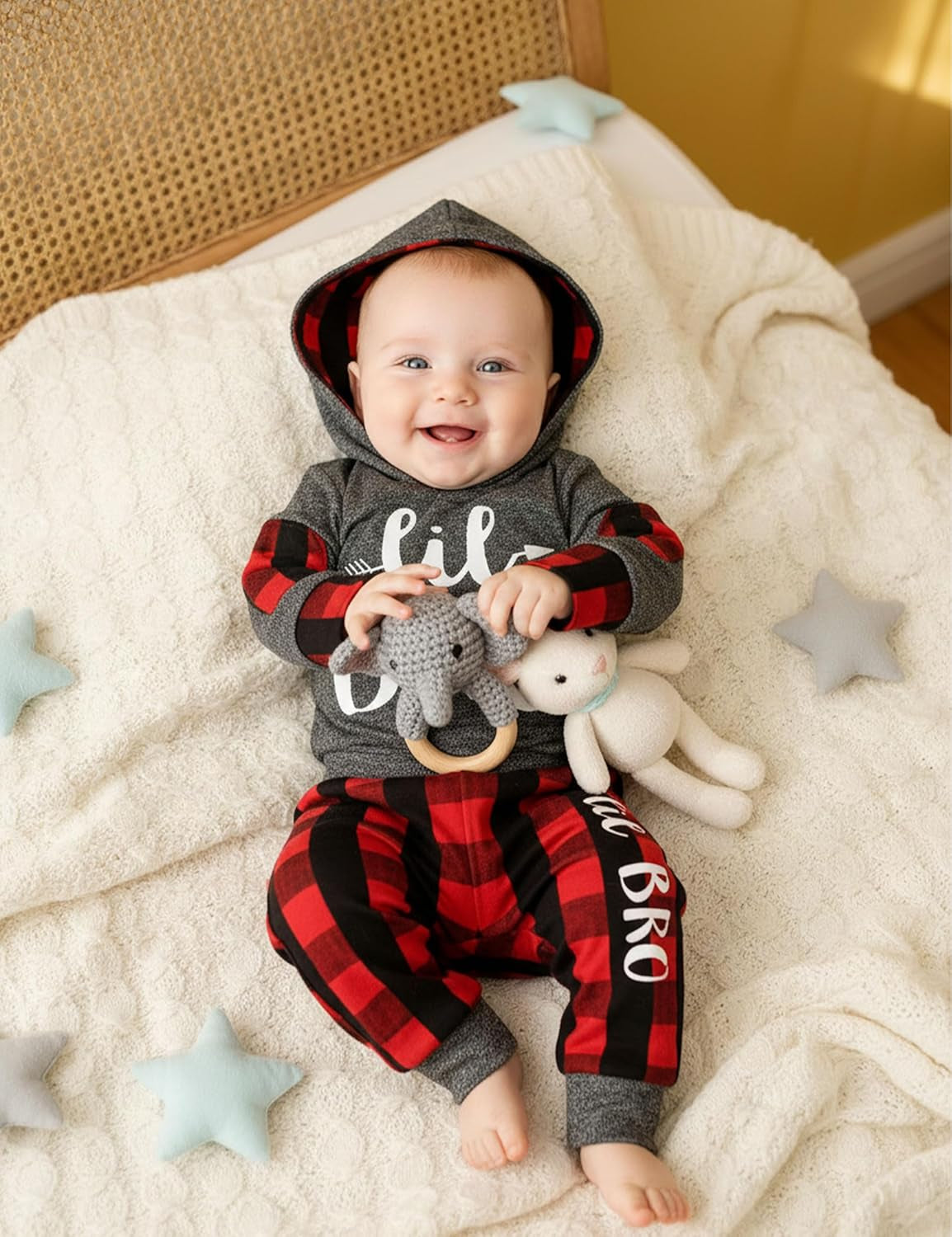 Baby boy plaid hoodie and pants two-piece set, view 2
