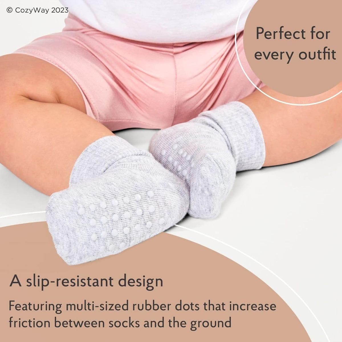 Non-slip grip ankle socks for babies and toddlers, six pairs, view 3