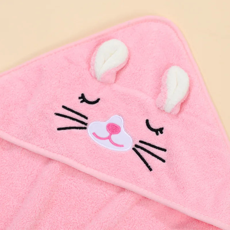 Hooded baby bath towel with cartoon animal hood, view 6