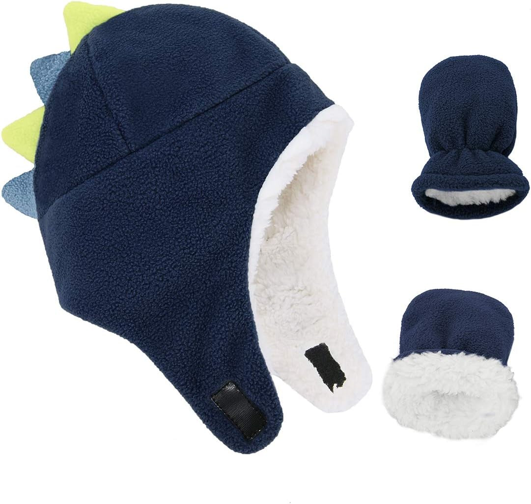 Sherpa-lined winter hat and mittens set, view 8