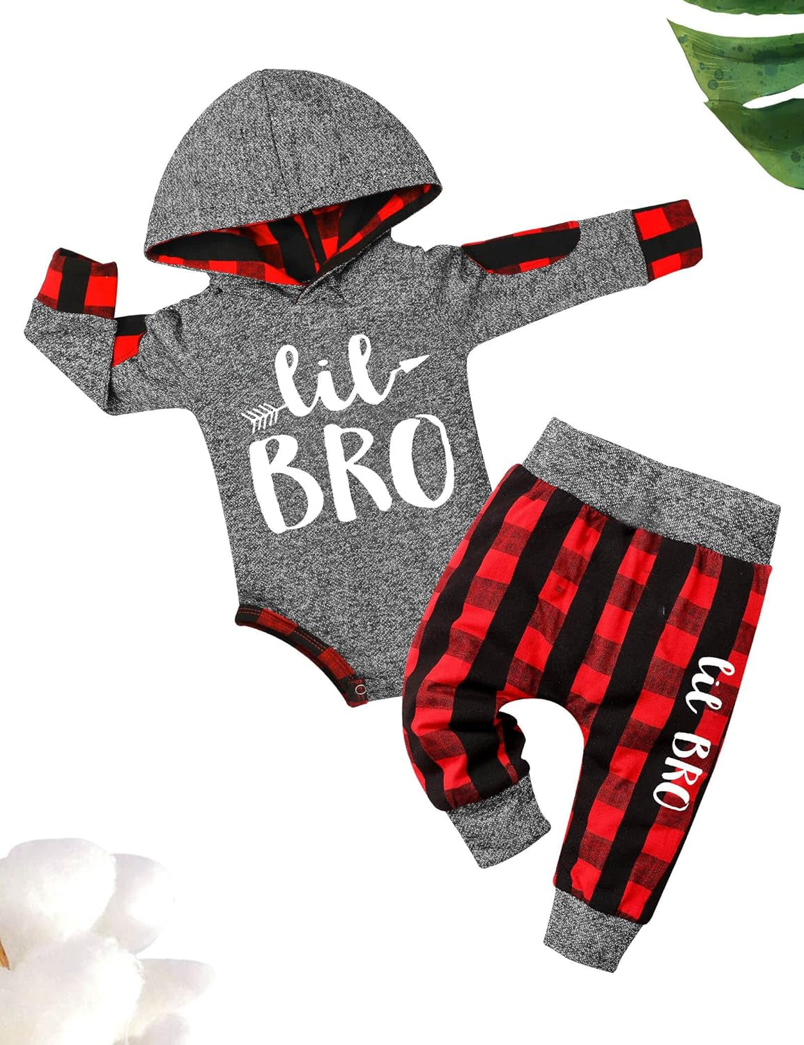 Baby boy plaid hoodie and pants two-piece set, view 5