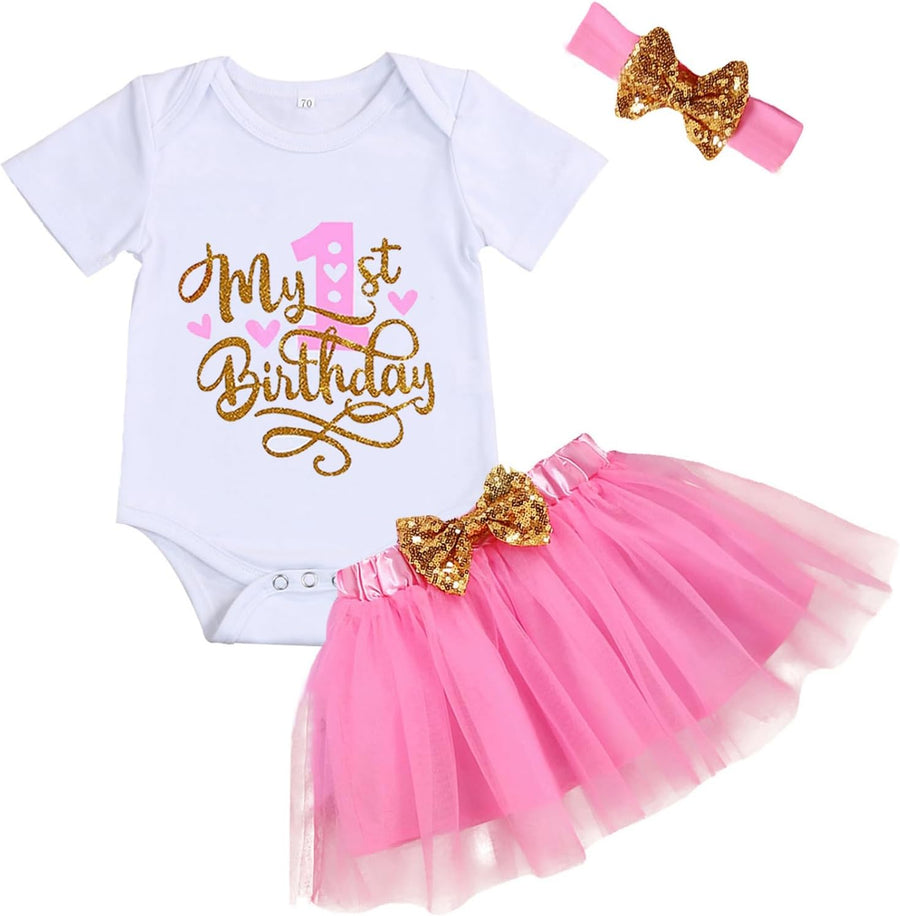 First birthday cake smash outfit with romper, tutu and headband