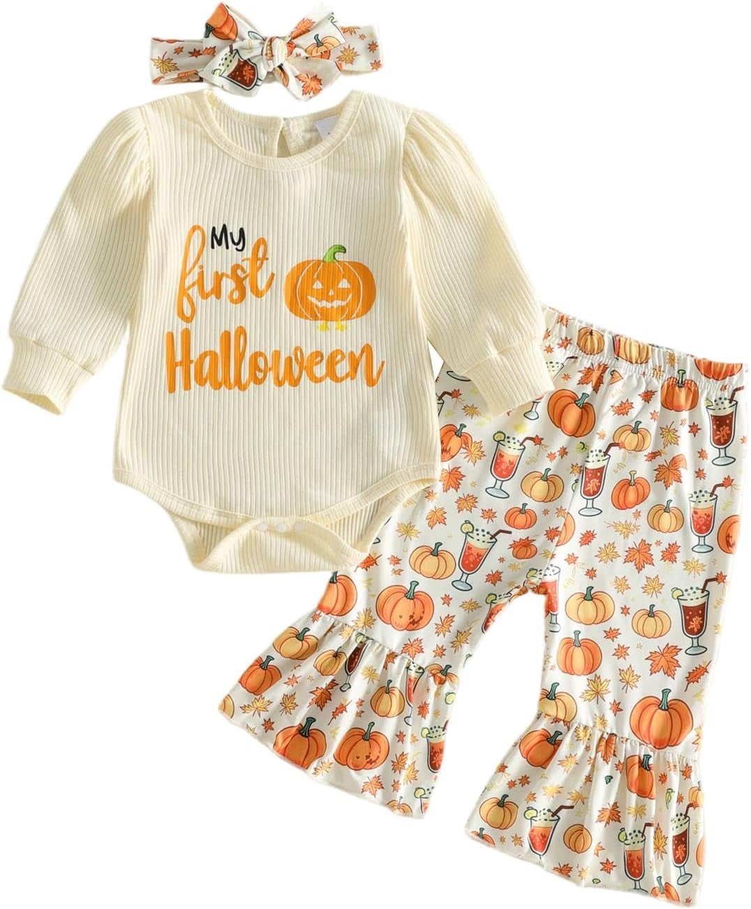 My First Halloween pumpkin romper with bell bottom pants