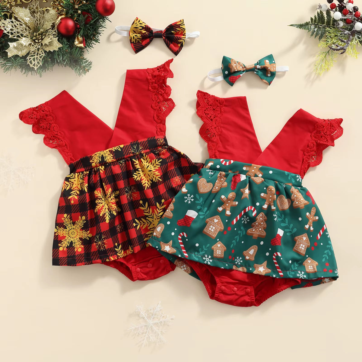 My First Christmas lace romper for baby girls, view 6