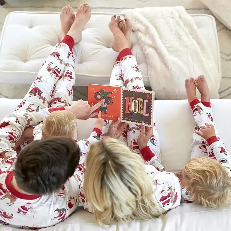 Santa print matching family Christmas pajamas, view 4