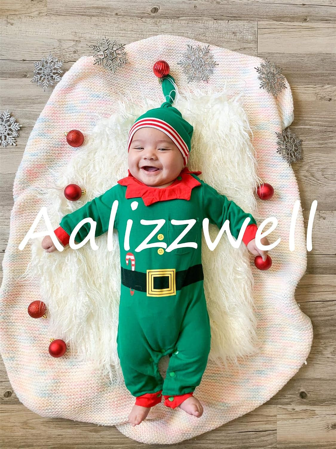 Santa and elf baby's first Christmas romper, view 2