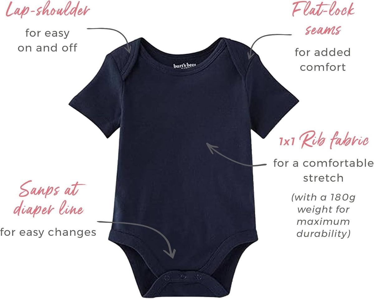 Organic cotton short sleeve baby bodysuits, three-pack, view 2