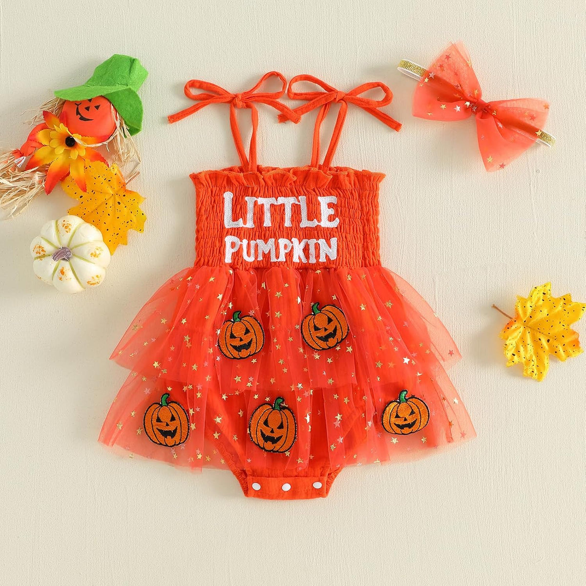 Pumpkin tutu romper dress for baby girls, view 5