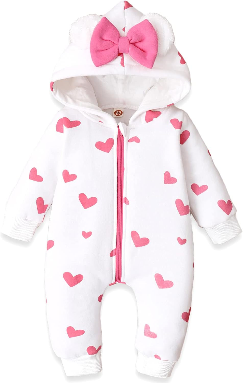 Hooded newborn baby girl snowsuit jumpsuit gift set, view 6