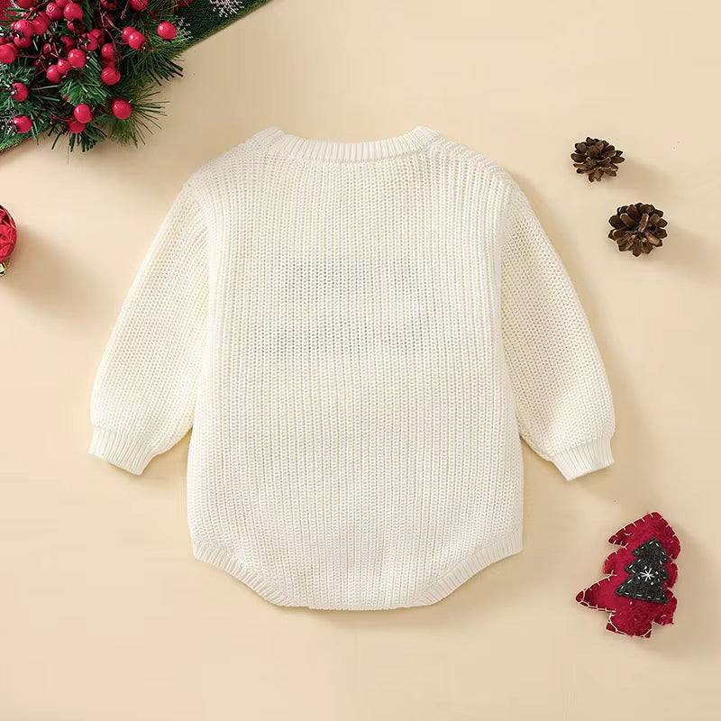 Christmas knit sweater bubble romper for babies, view 4