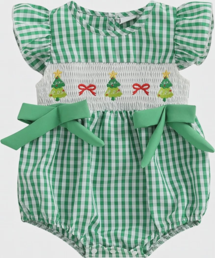 Smocked Santa gingham romper